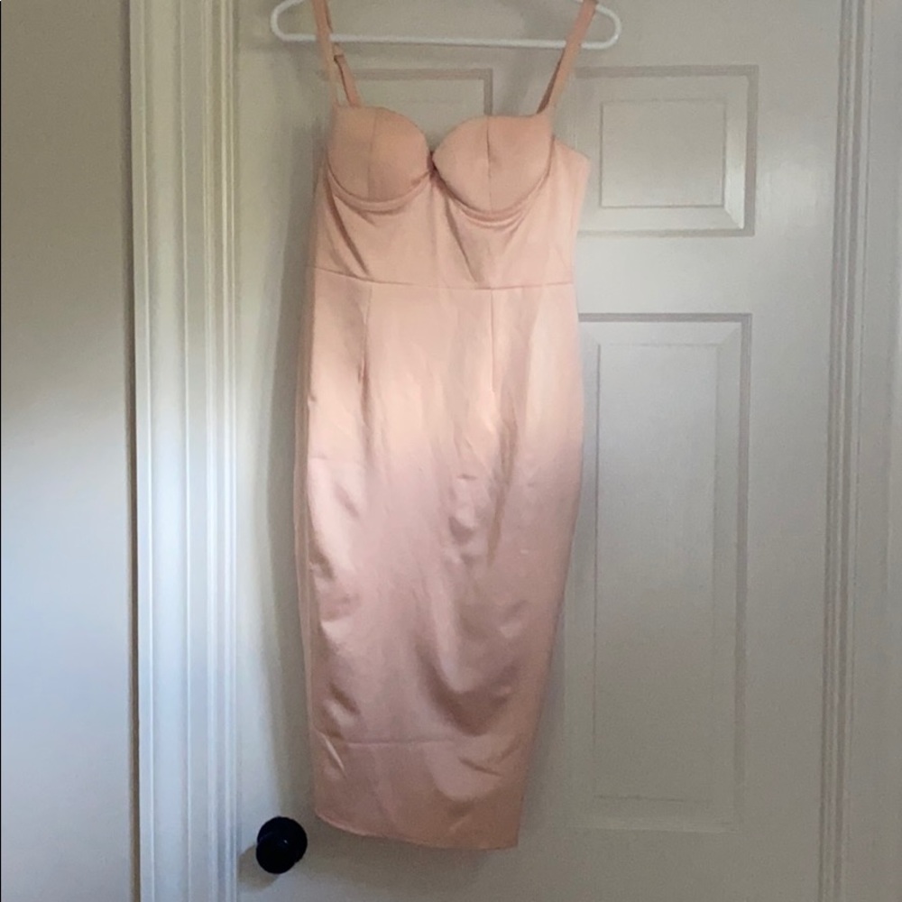 Pale pink body con dress with padded bust